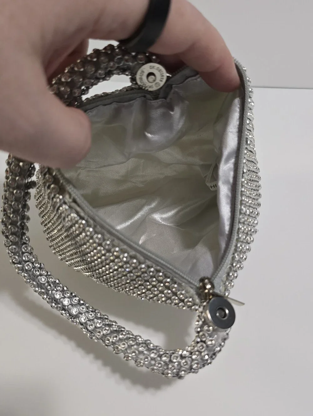 Silver Rhinestone Evening Triangle Clutch Purse Bag
